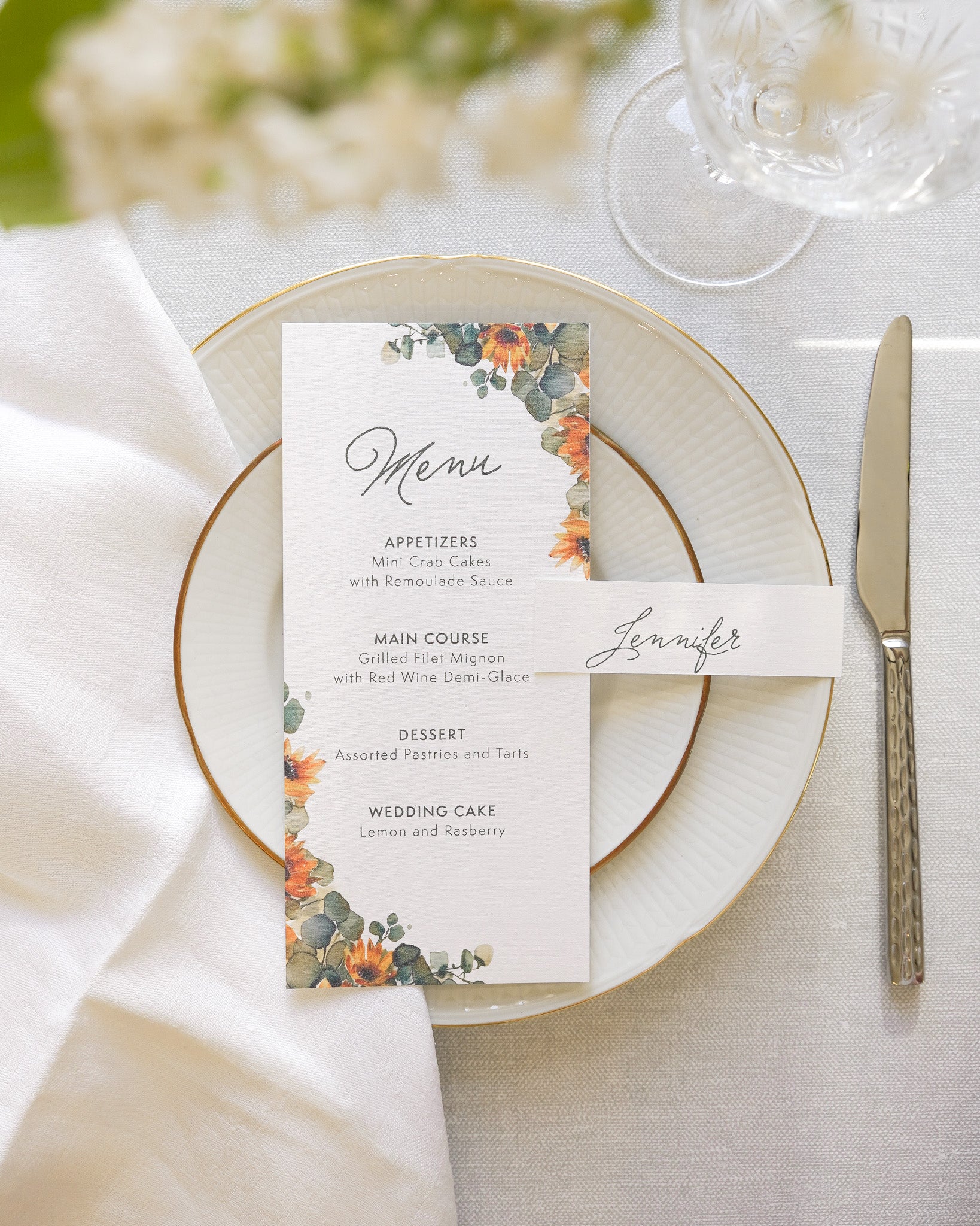 Liantha – Floral Wedding Menu Card with Place Card