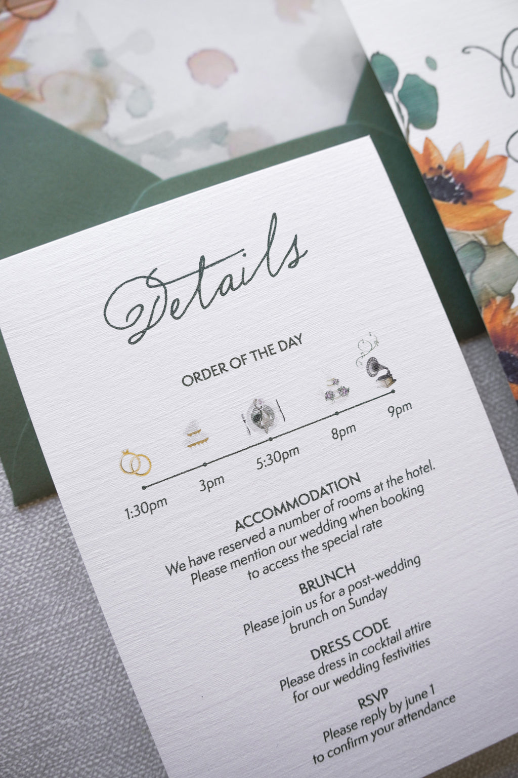 Liantha – Floral Wedding Invitation, Detail Card Timeline